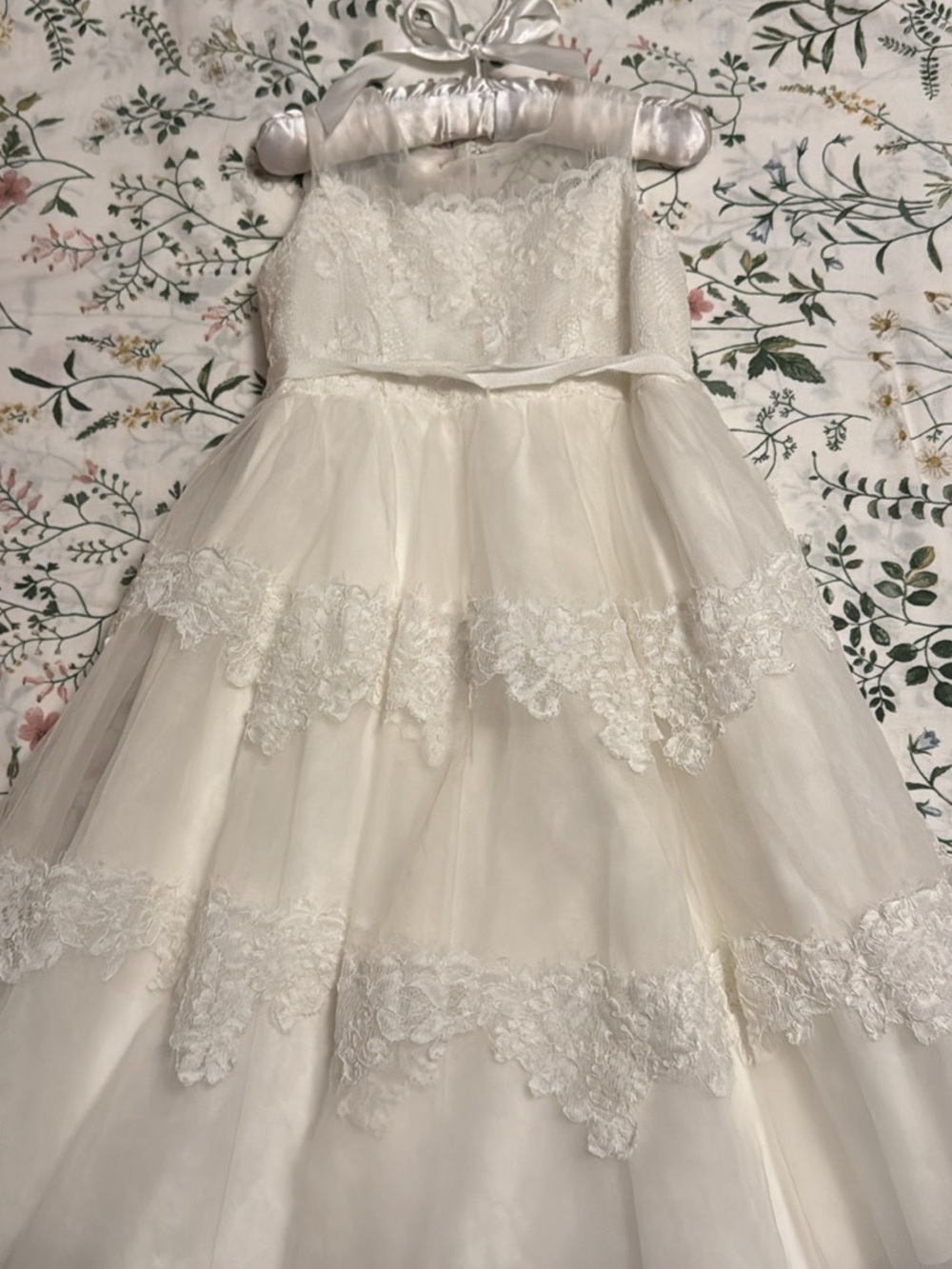 Ivory Lace Tiered Flower Girl Dress